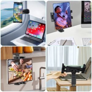 Rotatable Multi-functional Clip Phone & Tablet Holder, Lazy Stand For Live Streaming & Video Watching On Airplane, High-speed Rail And Desktop