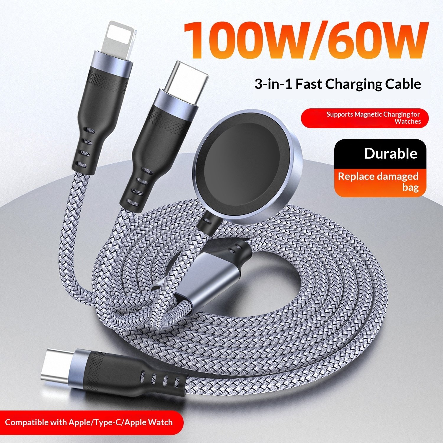 Magnetic Wireless Charging Watch Charger Type Car Data Cable 3 in 2 Type
