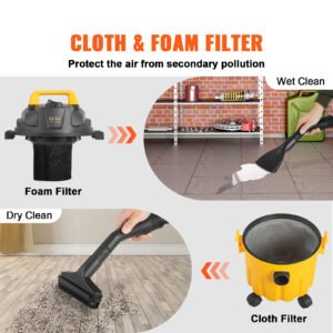 VEVOR Wet Dry Vac, 2.6 Gallon, 2.5 Peak HP, 3 In 1 Shop Vacuum With Blowing Function, Portable With Attachments To Clean Floor, Upholstery, Gap, Car, ETL Listed, Yellow
