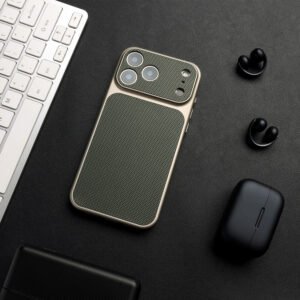 Leather Diamond Pattern Full Coverage Phone Case with Large Window for 17 Pro Max 16 Pro 15 Pro Soft TPU Back Cover
