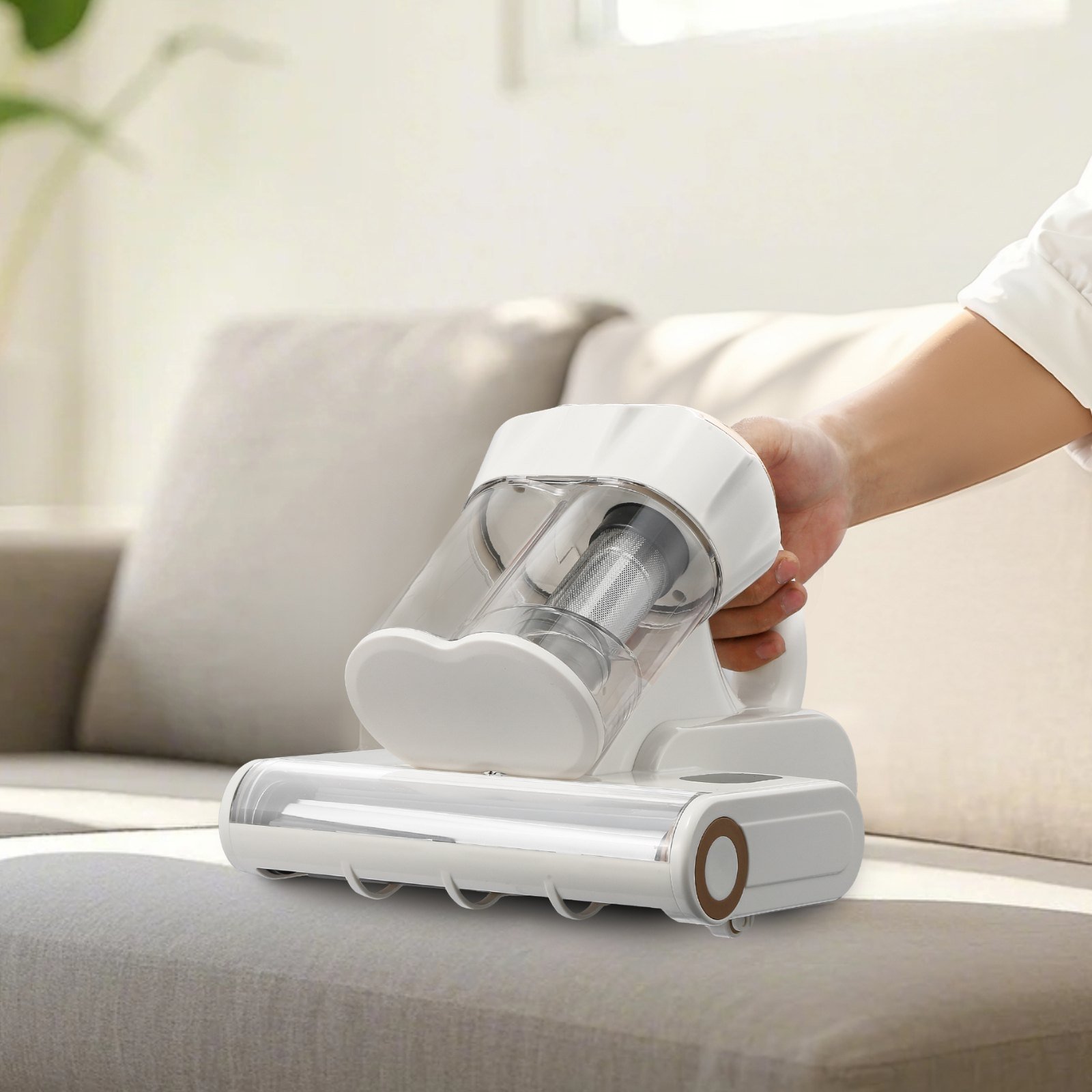 Mattress Vacuum Cleaner, 550W Bed Vacuum Cleaner With 18Kpa Powerful Suction And Dual Dust Bin, HEPA Filter & Heating, Ultrasound Tech & Cleaning Lights, Handheld For Bed, Sofa, Corded, White